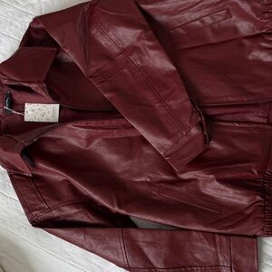 Wine Red Faux Leather Jacket
